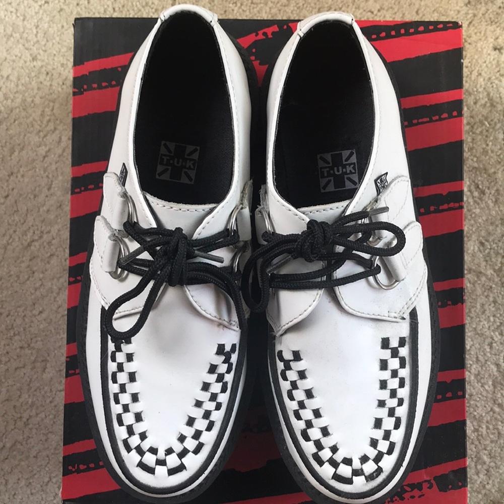 NEW T.U.K white leather mondo creepers